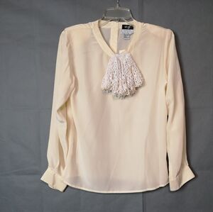 NEO-VINTAGE Eco-lux washed silk w/Elizabethan handmade crochet lace bow blouse